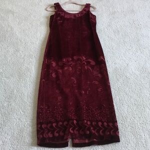 J Peterman Burgundy Devore Velvet Evening Dress